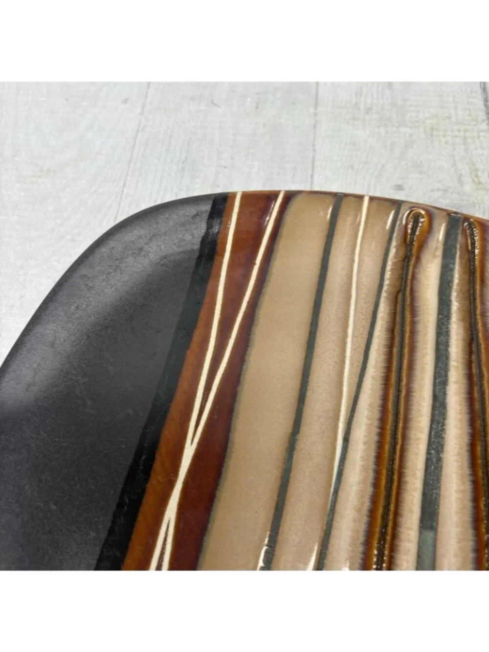 Home Trends BAZAAR BROWN Stoneware Square Stripe Coupe Lunch Salad Plate Set 2